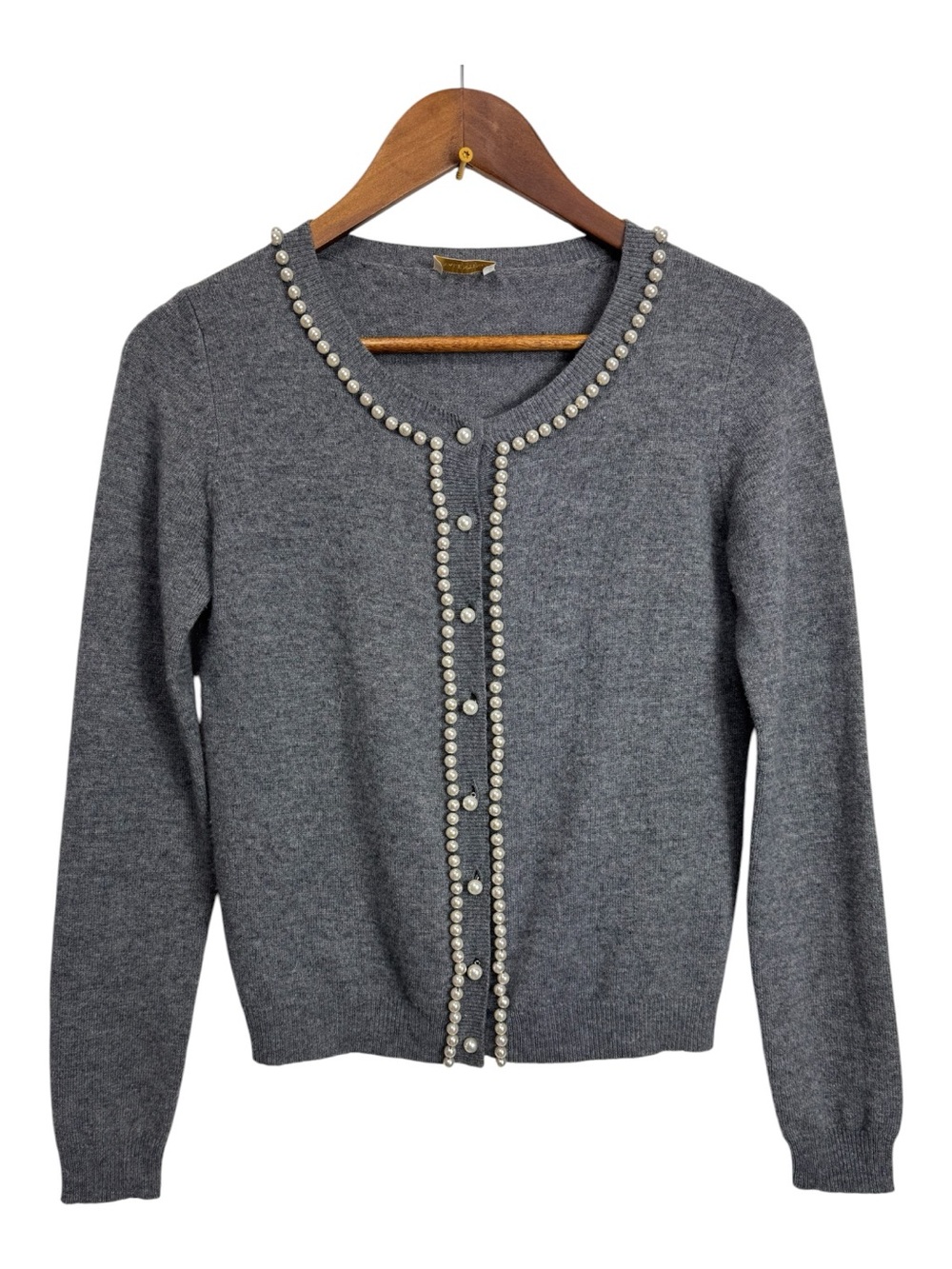 Valentino Gray Pearl-Trim Knit Wool Cashmere Cardigan Sweater 4/40